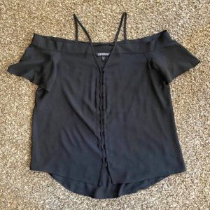 Express Black Off the Shoulder Blouse with Buttons